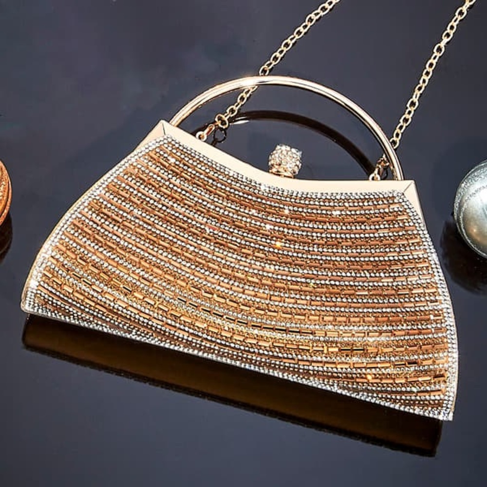 Elegant Gold Beaded Mini Bag with Chain